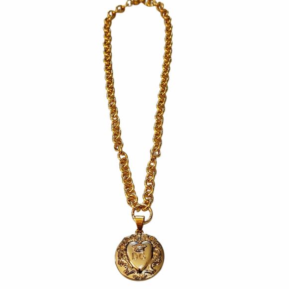 Dolce & Gabbana Large Gold Button Pendant 18K Gold Filled Chunky Necklace - Picture 3 of 4